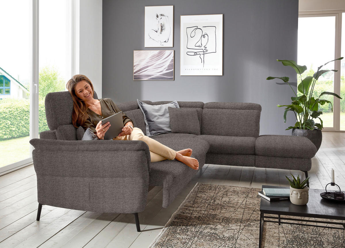 ECKSOFA in Struktur Dunkelgrau  - Dunkelgrau/Schwarz, Modern, Textil/Metall (275/235cm) - Cantus