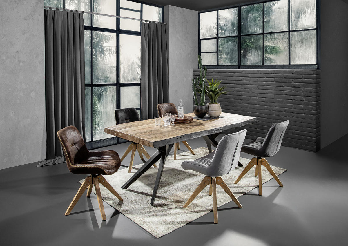 ESSTISCH in Holz, Metall 200/100/76 cm  - Schwarz/Akaziefarben, Design, Holz/Metall (200/100/76cm) - Landscape