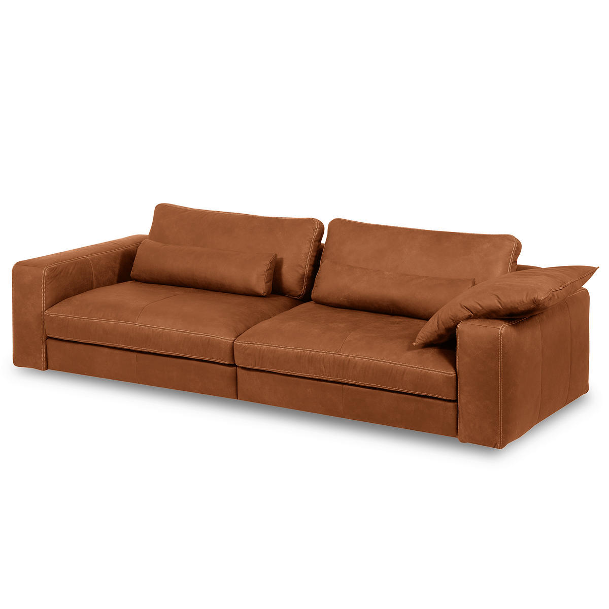 3-SITZER-SOFA  in Echtleder Karamell   - Beige/Karamell, Design, Leder/Kunststoff (300/85/123cm) - Livetastic