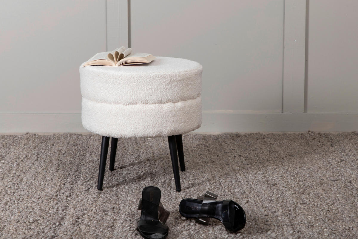 HOCKER Teddystoff Weiß, Schwarz  - Schwarz/Weiß, Design, Textil/Metall (40/40/40cm) - Livetastic