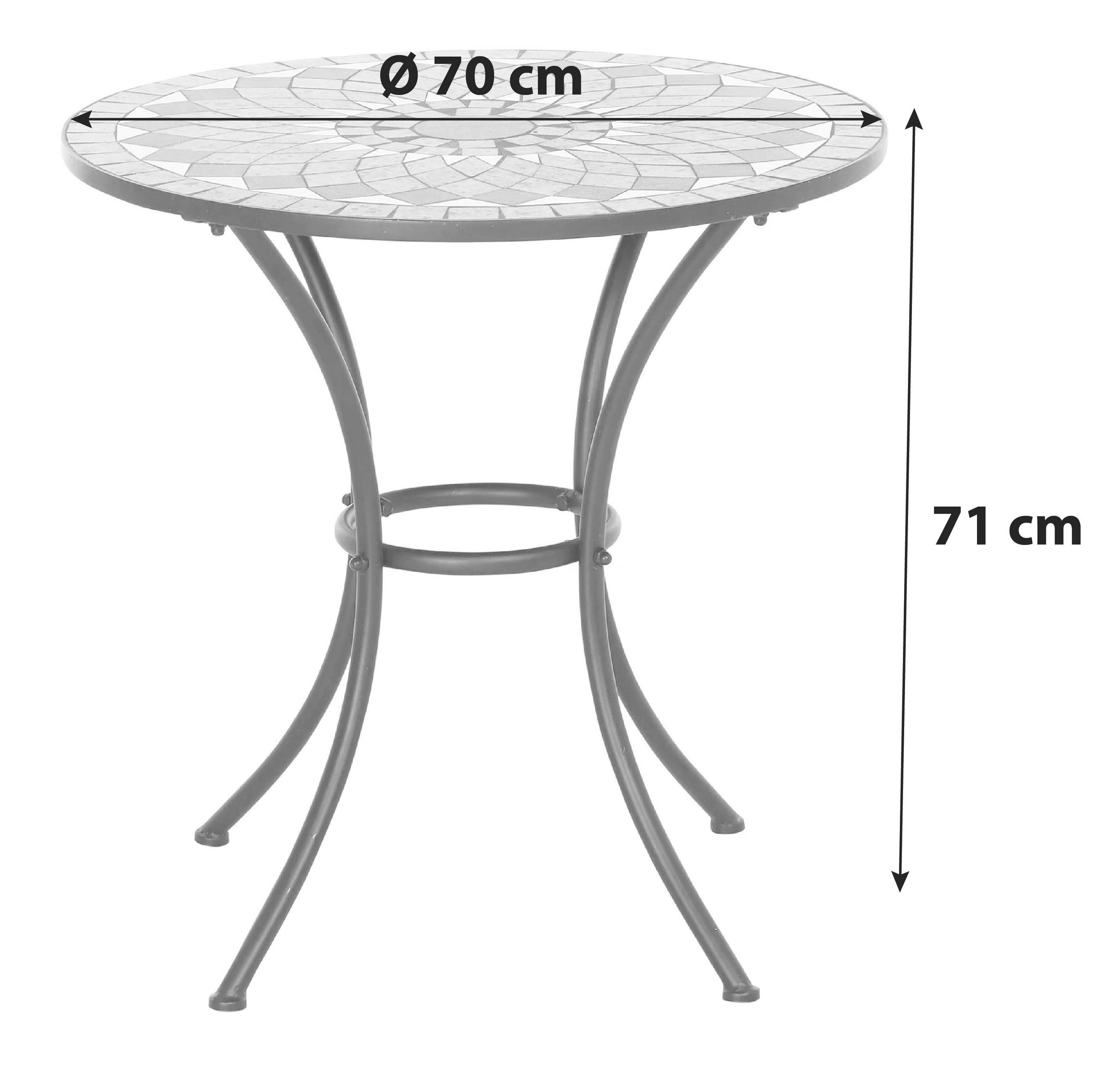 GARTENTISCH 70/70/71 cm Metall, Keramik rund  - Schwarz, KONVENTIONELL, Keramik/Metall (70/70/71cm) - Siena Garden