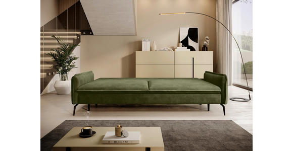 SCHLAFSOFA in Chenille Olivgrün - Schwarz/Olivgrün, KONVENTIONELL, Textil/Metall (223/89/107cm) - Carryhome