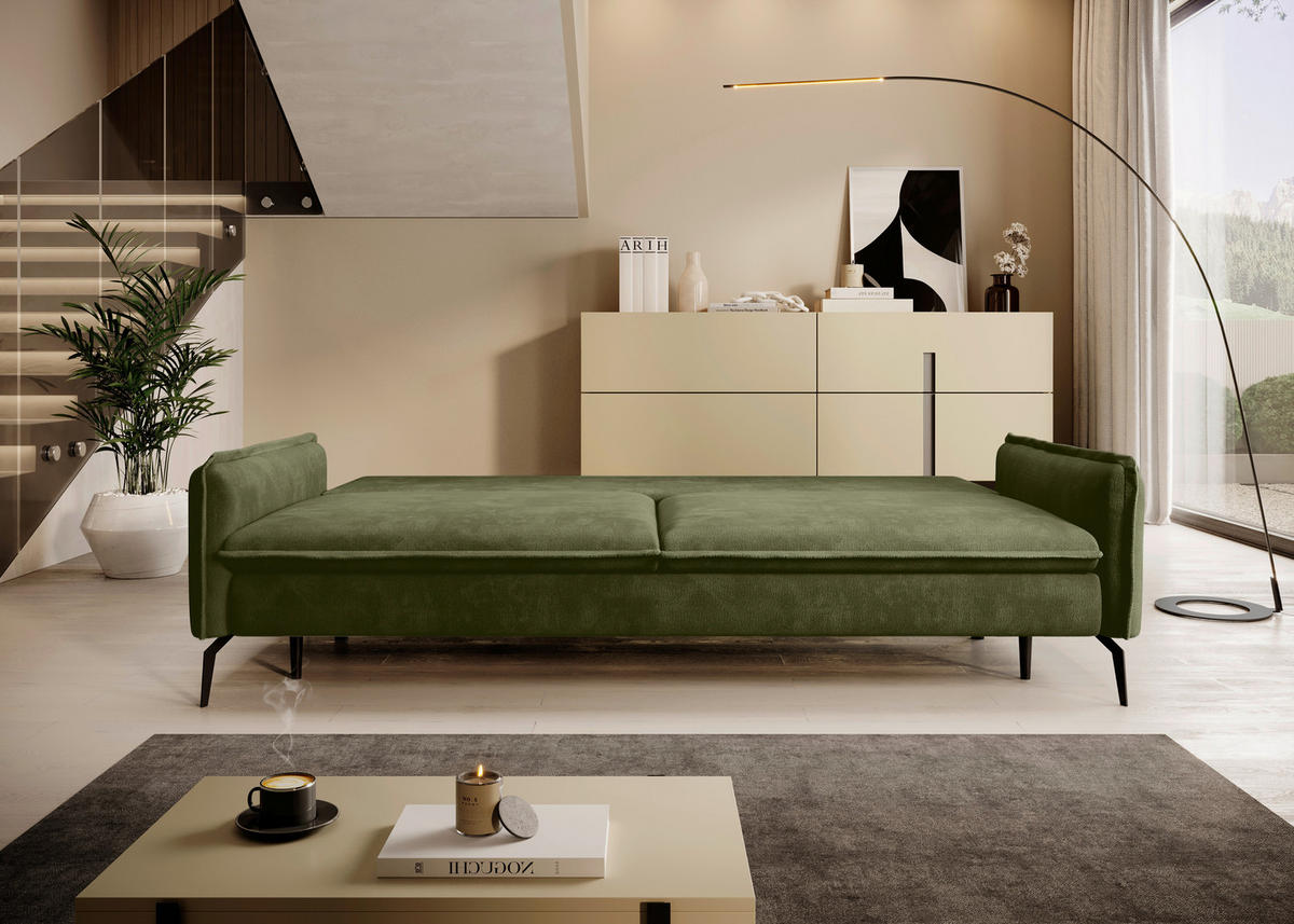 SCHLAFSOFA Chenille Olivgrün  - Schwarz/Olivgrün, KONVENTIONELL, Textil/Metall (223/89/107cm) - Carryhome