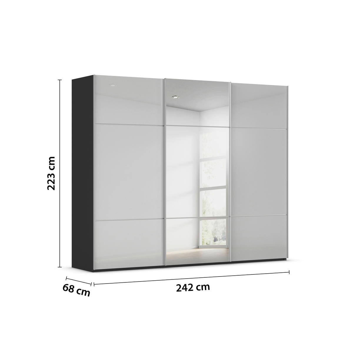 SCHWEBETÜRENSCHRANK in Grau, Schwarz  - Alufarben/Schwarz, Konventionell, Glas/Holzwerkstoff (242/223/68cm) - Novel