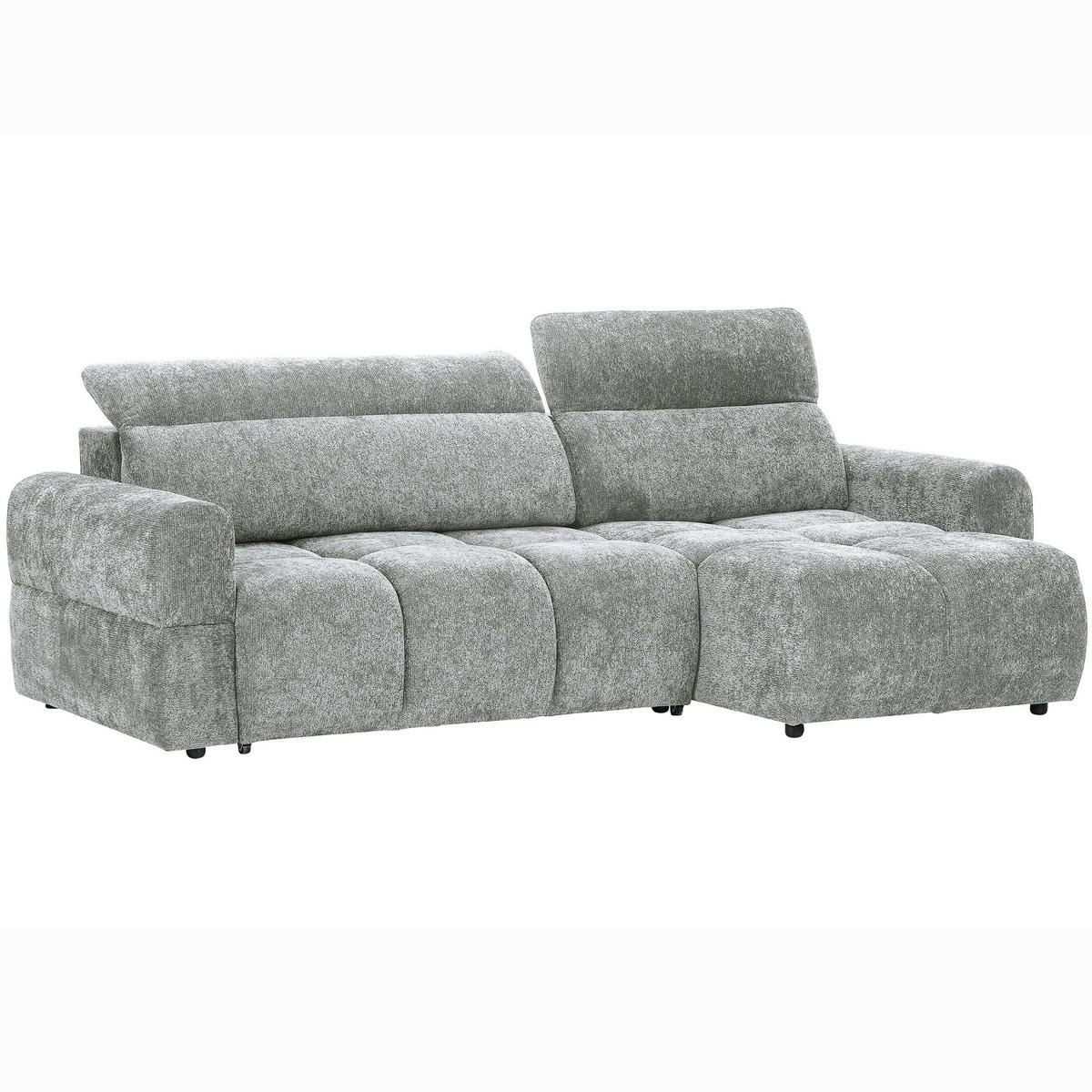 ECKSOFA Blaugrau Chenille Bettkasten, Rücken echt, Kopfteilverstellung, Sitztiefenverstellung  - Blaugrau/Schwarz, MODERN, Kunststoff/Textil (268/165cm) - Carryhome