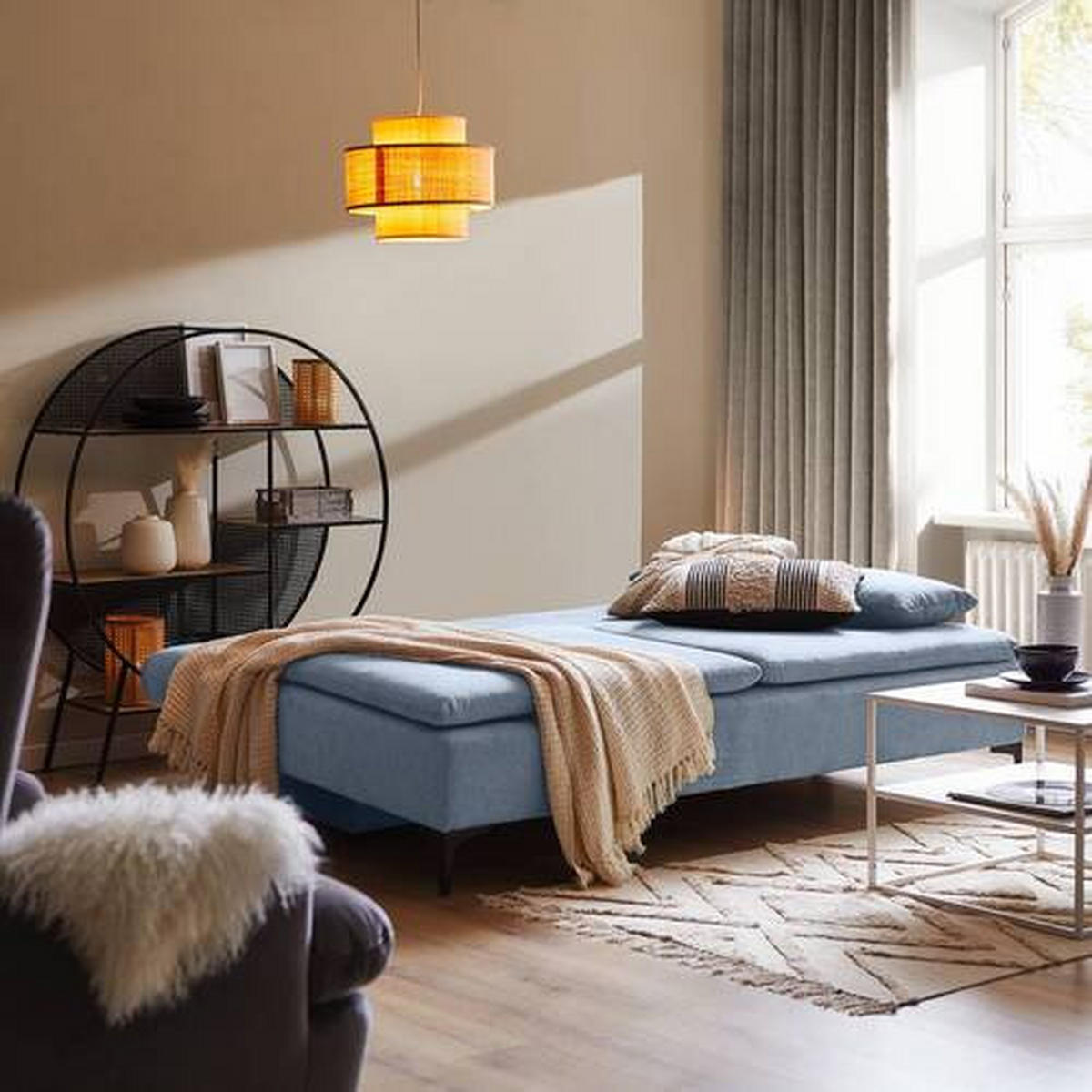 BÄDDSOFFA i flatväv blå  - mörkgrå/blå, Design, metall/textil (203/75/100cm) - MID.YOU