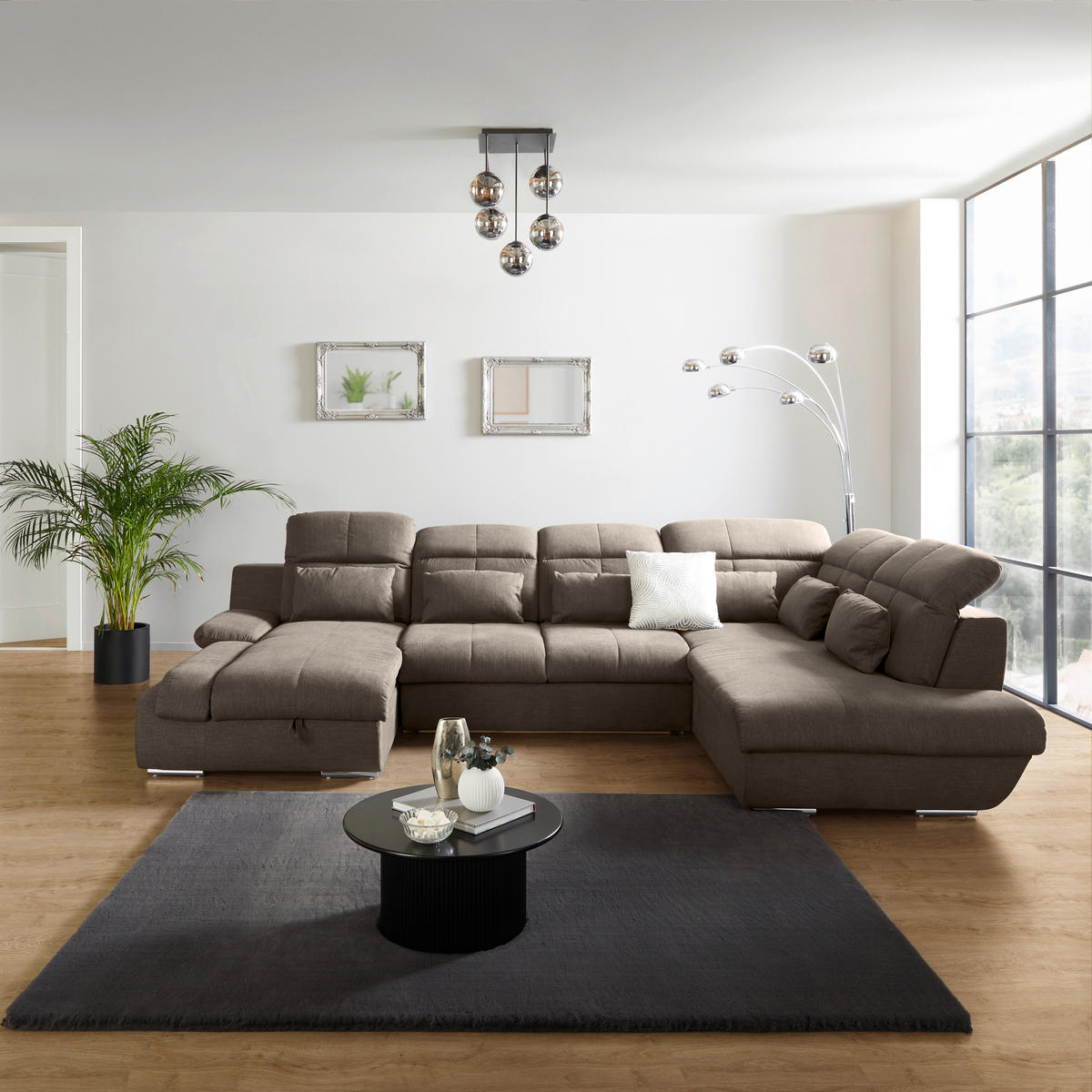 WOHNLANDSCHAFT in Mikrofaser Dunkelbraun  - Chromfarben/Dunkelgrau, Modern, Textil/Metall (184/345/228cm) - MID.YOU