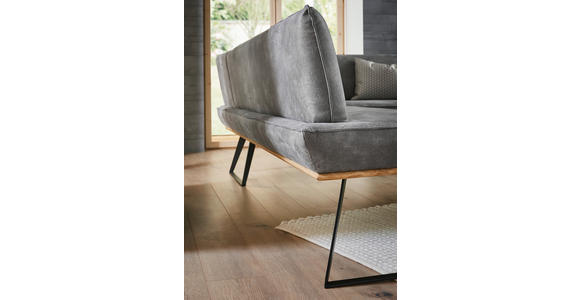 ECKBANK 223/163 cm Lederlook Graubraun, Eichefarben, Schwarz Eiche massiv - Eichefarben/Graubraun, Design, Holz/Textil (223/163cm) - Voleo