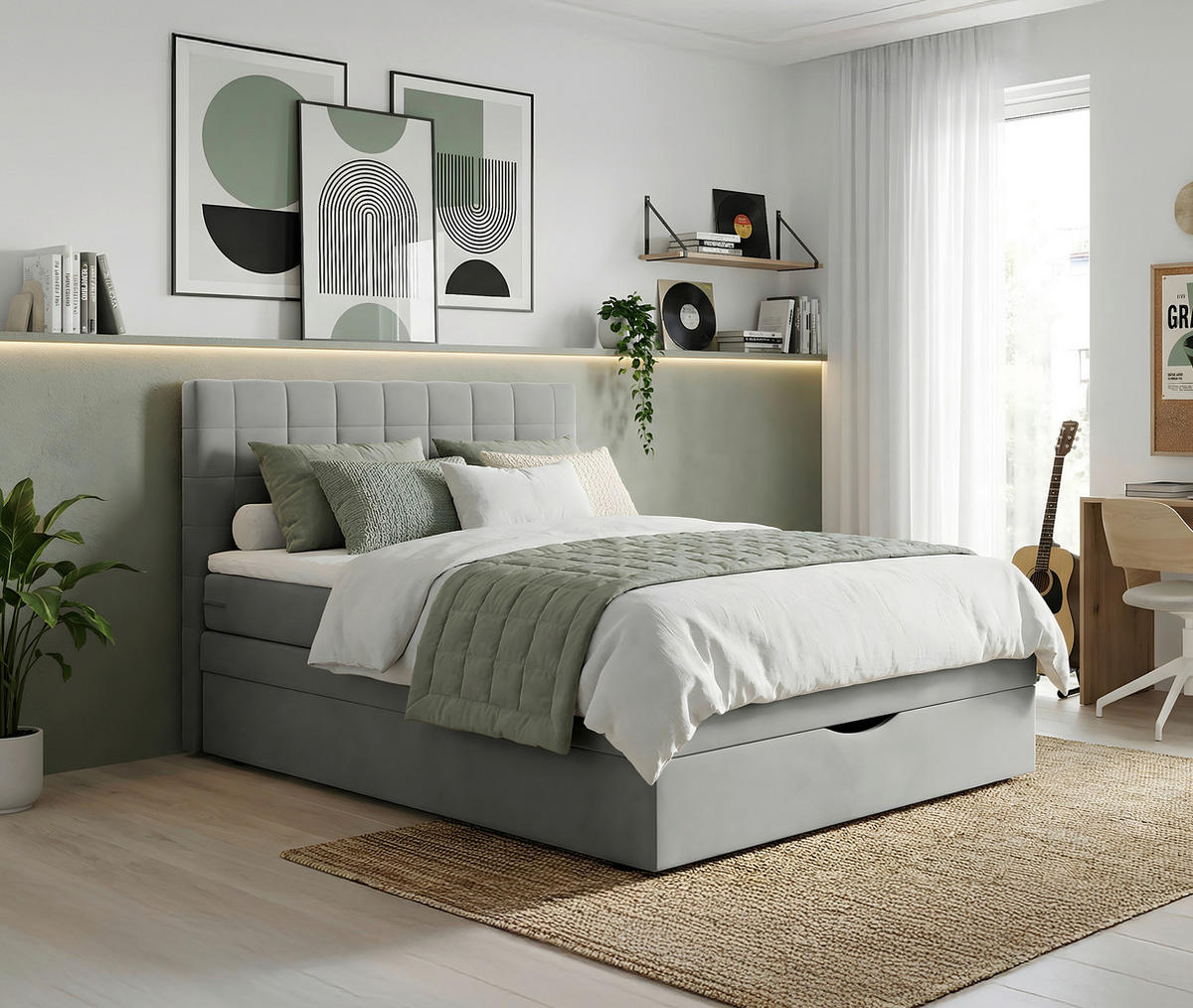 BOXSPRINGBETT 140/200 cm,  in Grau  - Schwarz/Grau, Design, Kunststoff/Textil (140/200cm) - Welnova