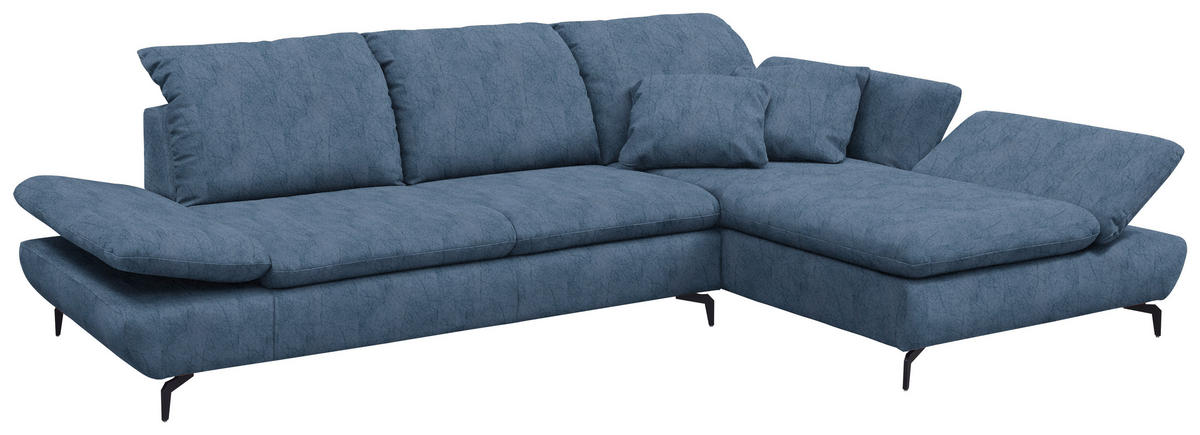 ECKSOFA in Flachgewebe Blau  - Blau/Schwarz, Design, Textil/Metall (315/200cm) - Chilliano