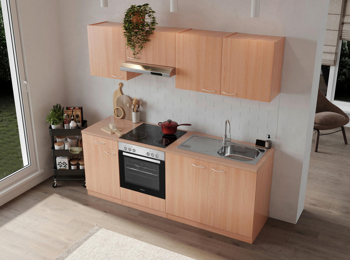 MODULKÖK 210 cm   i bokfärgad  - bokfärgad/aluminiumfärg, Basics, trämaterial/plast (210cm) - Respekta