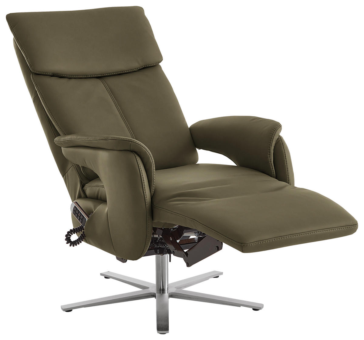 RELAXSESSEL in Leder Olivgrün  - Edelstahlfarben/Olivgrün, Design, Leder/Metall (70/124/85cm) - Cantus