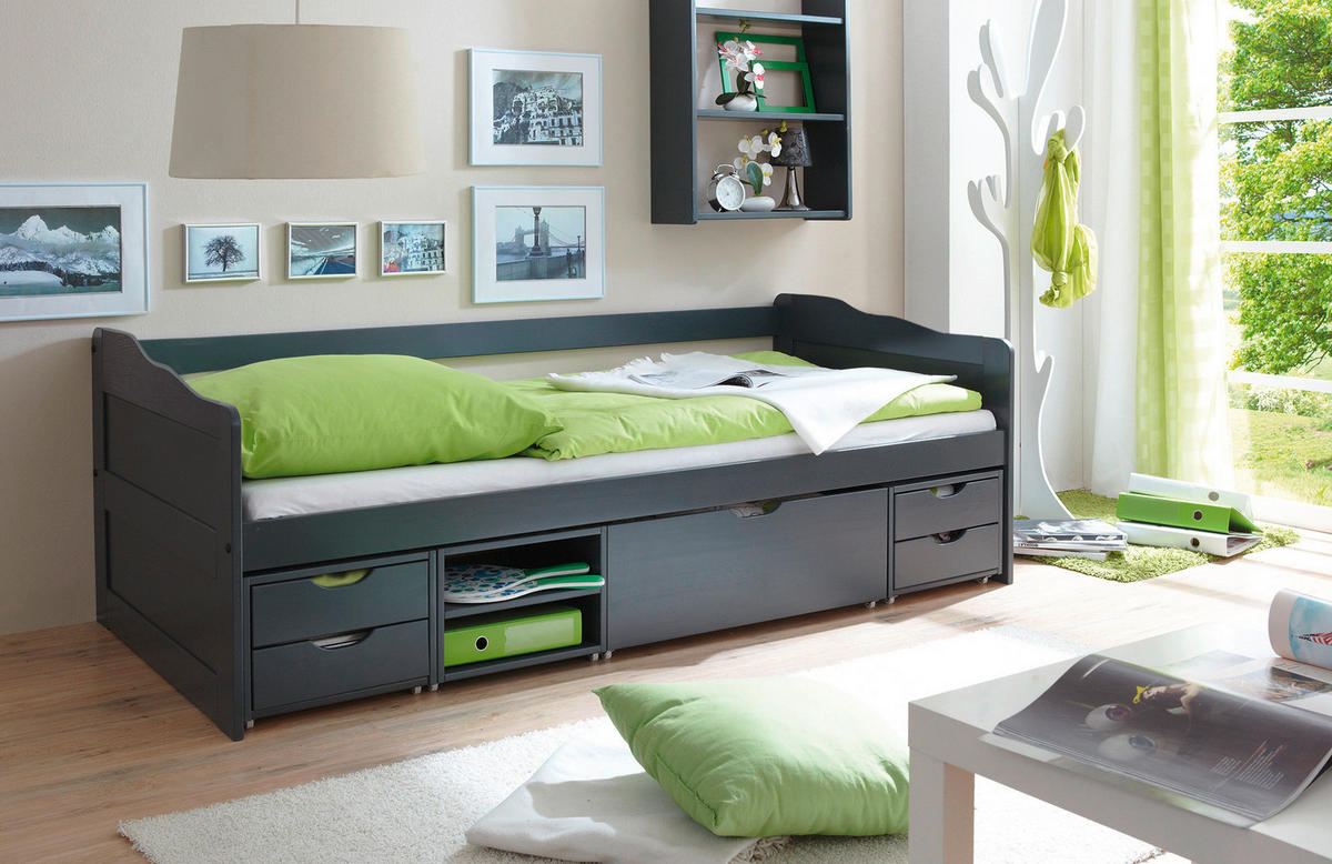 STAURAUMBETT 90/200 cm  in Dunkelgrau  - Dunkelgrau, MODERN, Holz (90/200cm) - MID.YOU