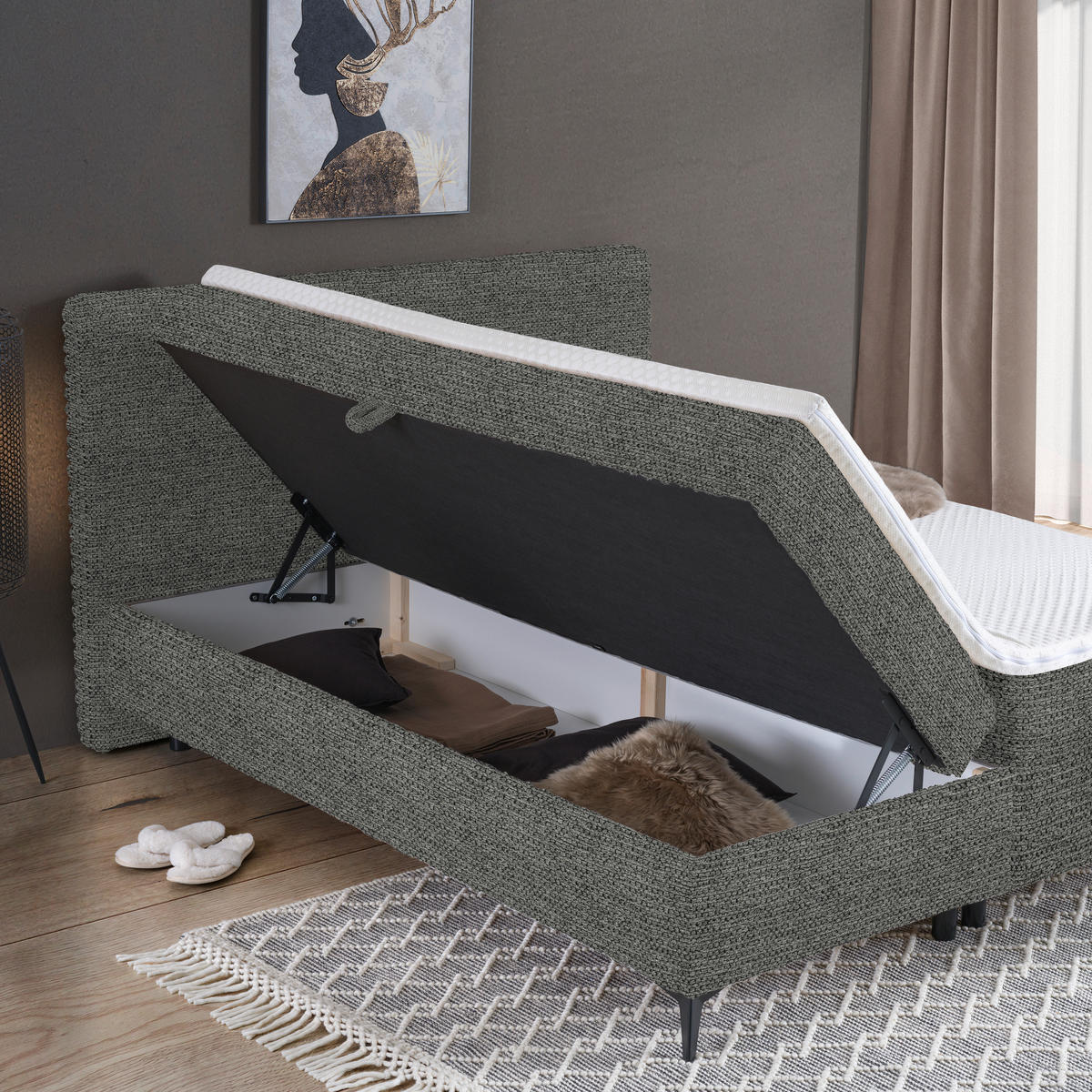 BOXBETT 180/200 cm  in Graubraun  - Graubraun/Schwarz, Design, Holz/Holzwerkstoff (180/200cm) - Xora