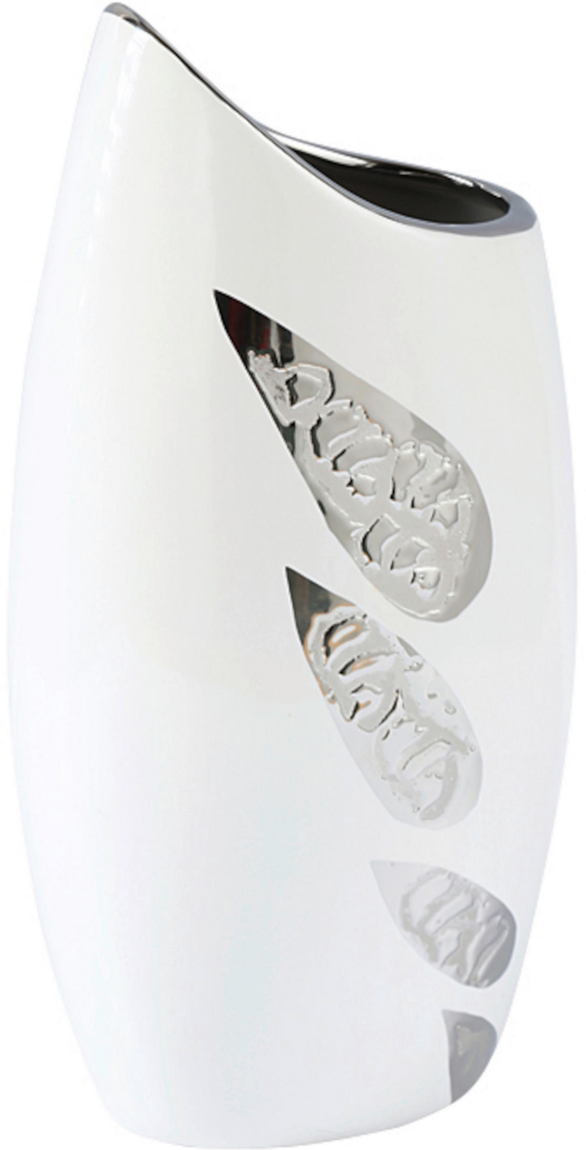VÁZA, keramika, 29 cm - biela/strieborná, Trend, keramika (14/29/9cm) - Ambia Home
