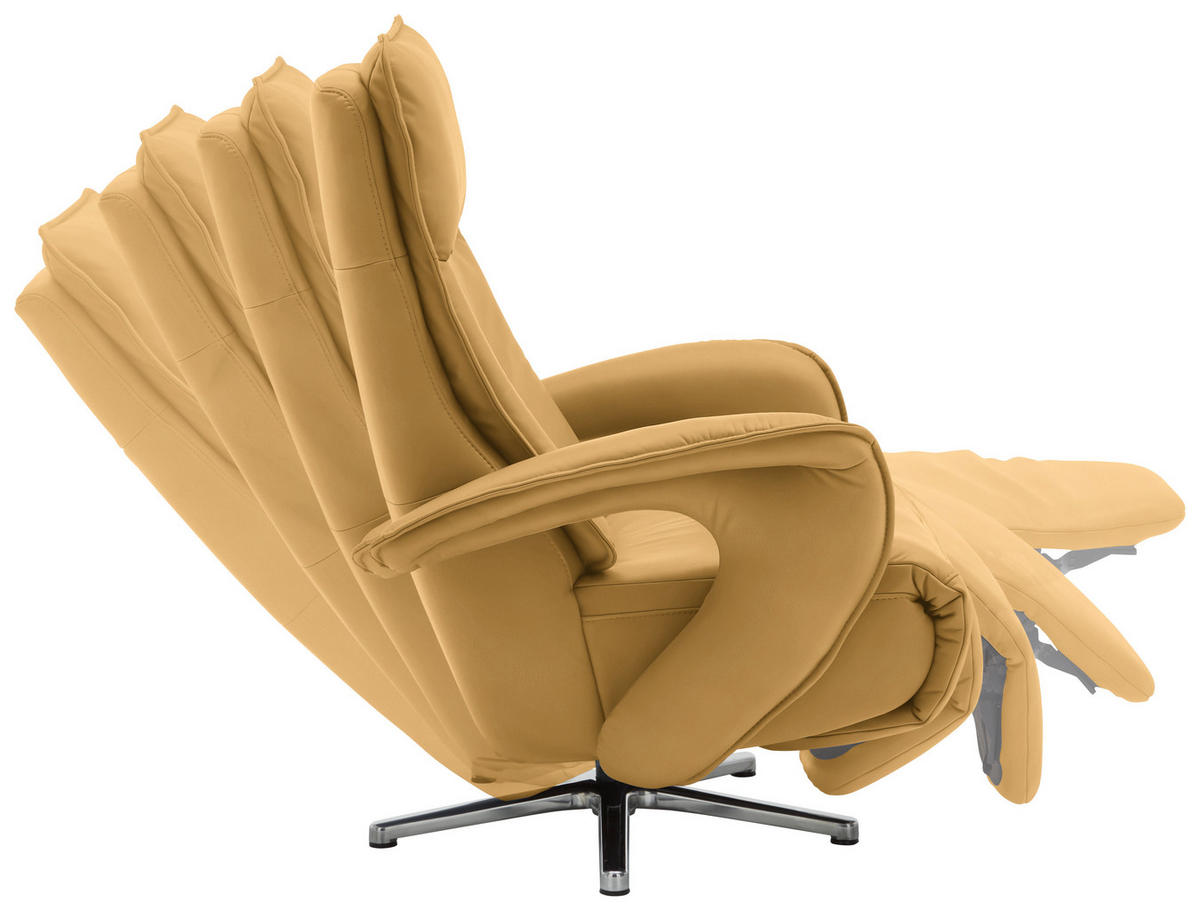 RELAXSESSEL in Leder Gelb  - Chromfarben/Gelb, Design, Leder/Metall (77/110/87cm) - Valdera