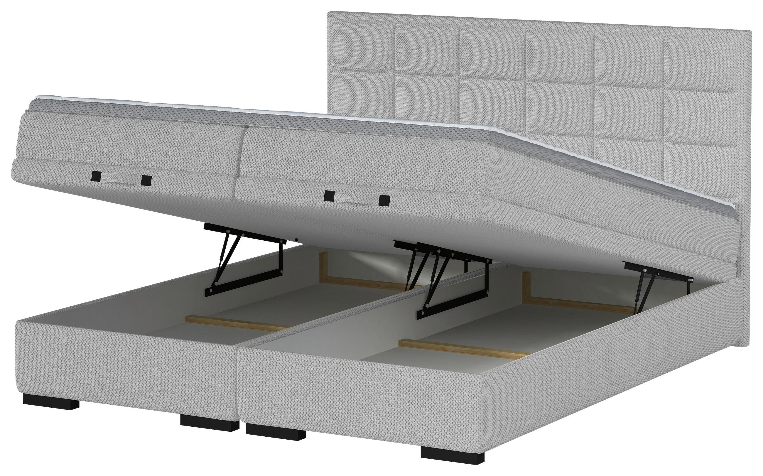 Thumbnail - home24 Boxspringbett, Grau, Textil, H2 + H3, 7-Zonen, Höhe ca. 17 cm, 180x200 cm, Fsc, Reach, Made in EU, Oeko-Tex® Stan...