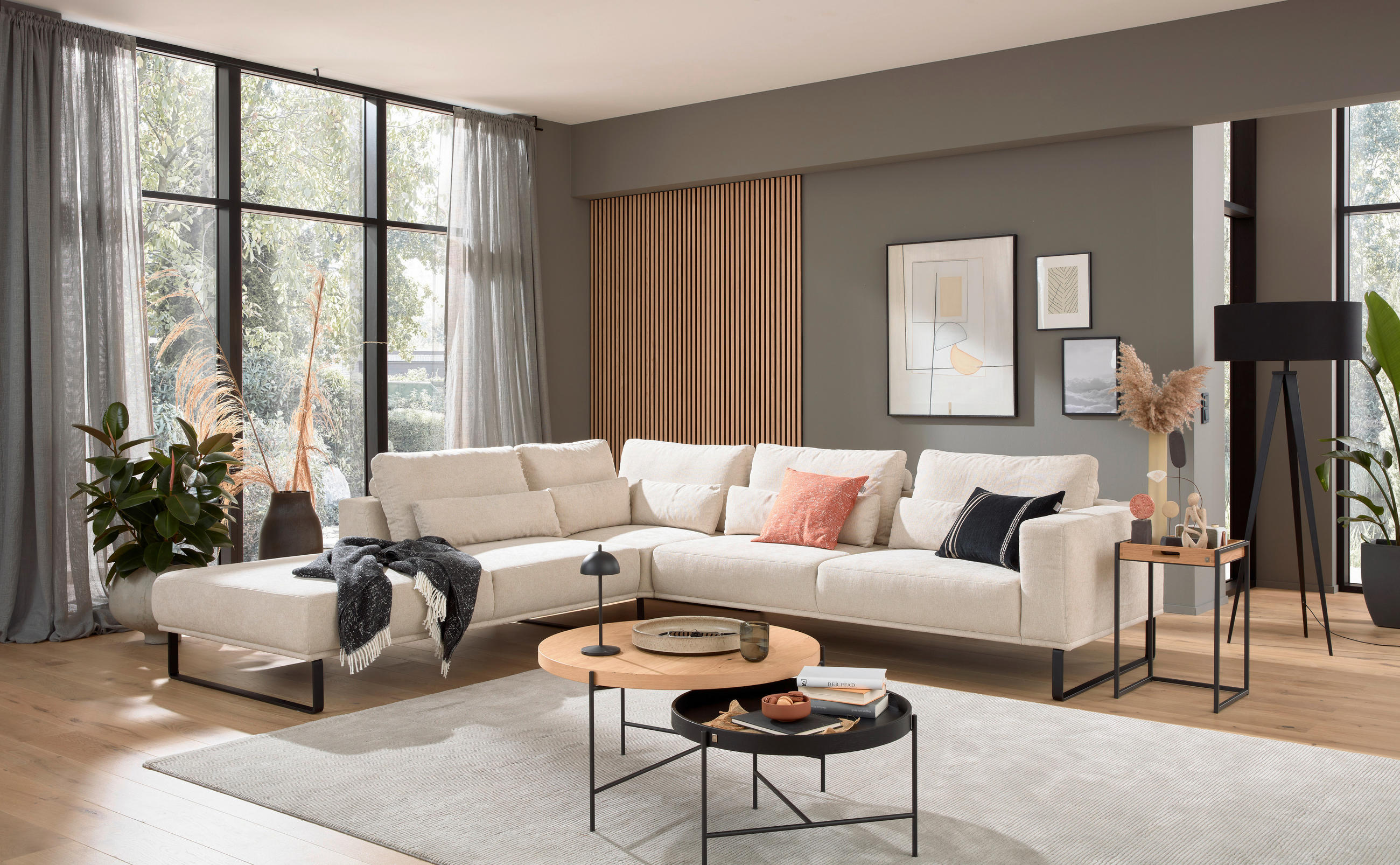 ECKSOFA Naturfarben Flachgewebe - Schwarz/Naturfarben, Design, Textil/Metall (290/308cm) - Musterring