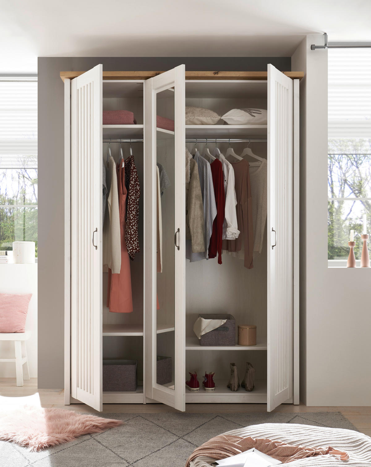 DREHTÜRENSCHRANK Weiss, Eichefarben  - Weiss/Eichefarben, Lifestyle, Holzwerkstoff/Metall (164/224/60cm) - Landscape