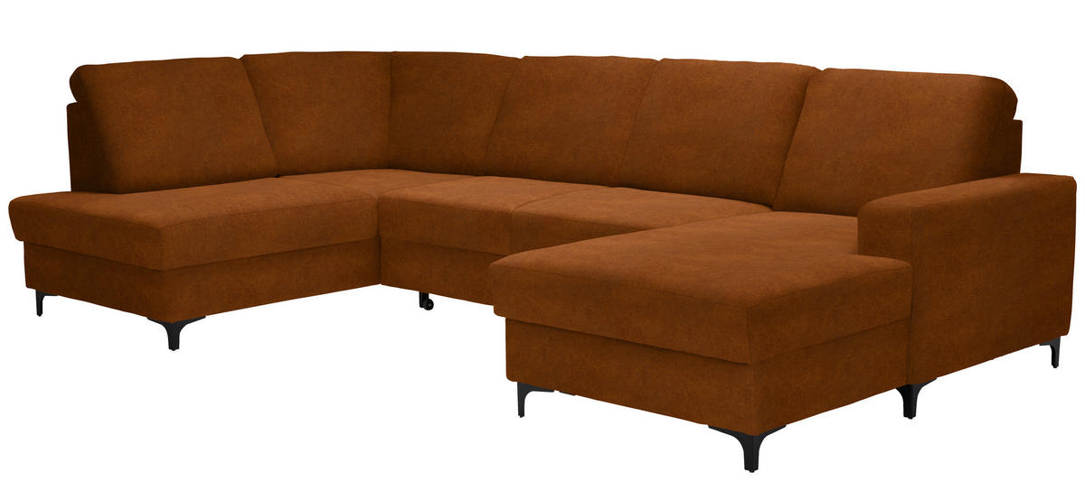 WOHNLANDSCHAFT in Flachgewebe Cognac  - Cognac/Schwarz, KONVENTIONELL, Textil/Metall (185/317/167cm) - Stylife