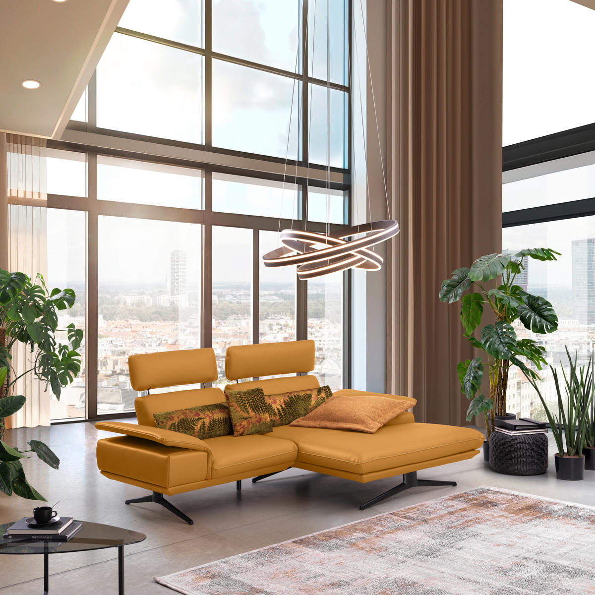 ECKSOFA in Echtleder Goldfarben  239/150 cm  - Beige/Goldfarben, Design, Leder/Metall (239/150cm) - Koinor
