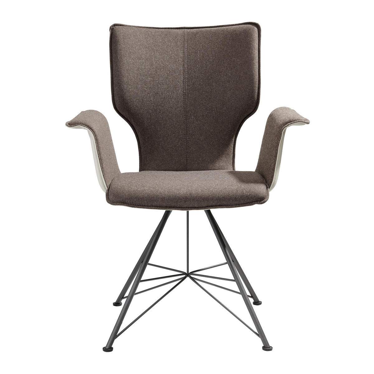 ARMLEHNSTUHL  in Stahl Flachgewebe Echtleder pigmentiert  - Taupe/Hellbraun, Design, Leder/Textil (69/91/60cm) - Bert Plantagie