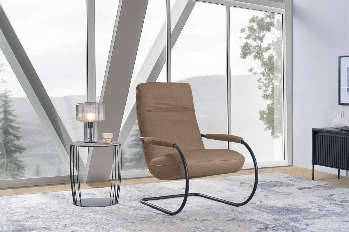 SESSEL in Echtleder Greige  - Greige/Schwarz, Design, Leder/Metall (80/104/99cm) - Koinor