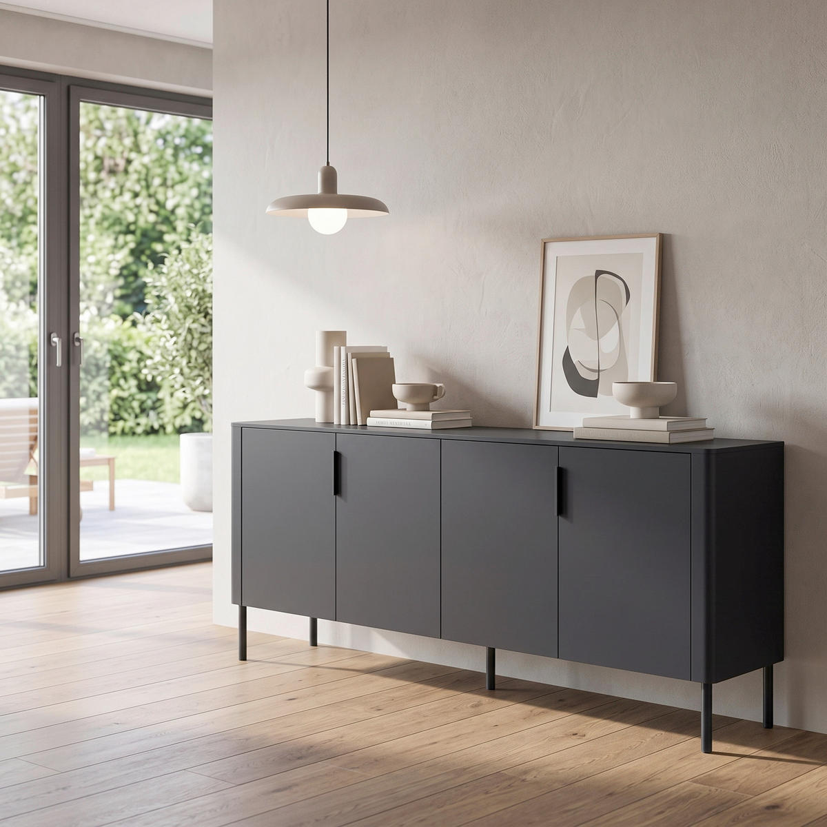 SIDEBOARD Gunnar 201/85/44 cm  - Schwarz, Design, Holz/Metall (201/85/44cm) - Livetastic