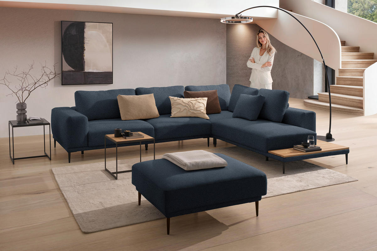 ECKSOFA Leinwand Blau  - Blau/Schwarz, Design, Textil/Metall (318/271cm) - Belluti