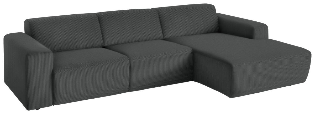 ECKSOFA in Feincord Anthrazit  - Anthrazit/Schwarz, Design, Kunststoff/Textil (301/177cm) - Beldomo Style