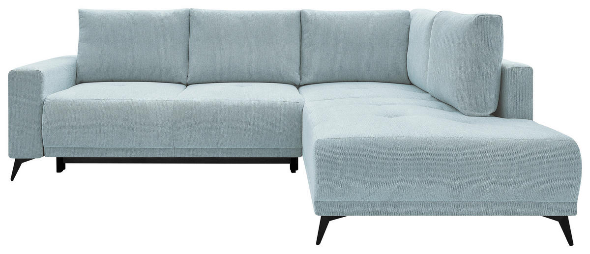 ECKSOFA RAFAEL Hellblau Struktur Rückenkissen, Bettkasten  - Schwarz/Hellblau, Design, Textil/Metall (269/218cm) - P & B