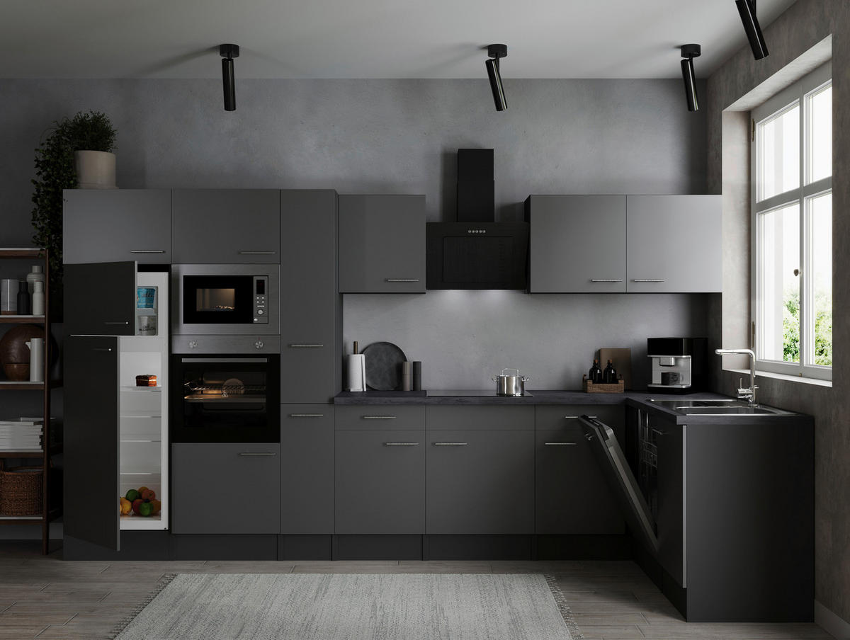 ECKKÜCHE 370/172 cm  in Grau  - Silberfarben/Grau, Design, Holzwerkstoff/Metall (370/172cm) - Respekta