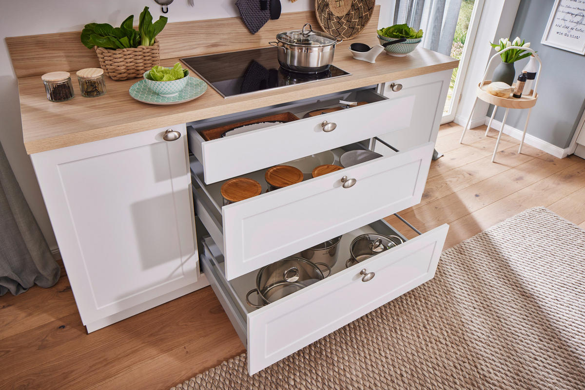 EINBAUKÜCHE   - Weiß, ROMANTIK / LANDHAUS, Holzwerkstoff - Welnova