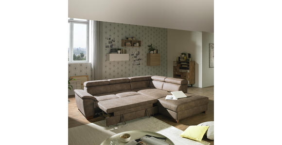 WOHNLANDSCHAFT in Textil Taupe - Taupe/Wengefarben, MODERN, Holz/Textil (263/229cm) - Hom`in