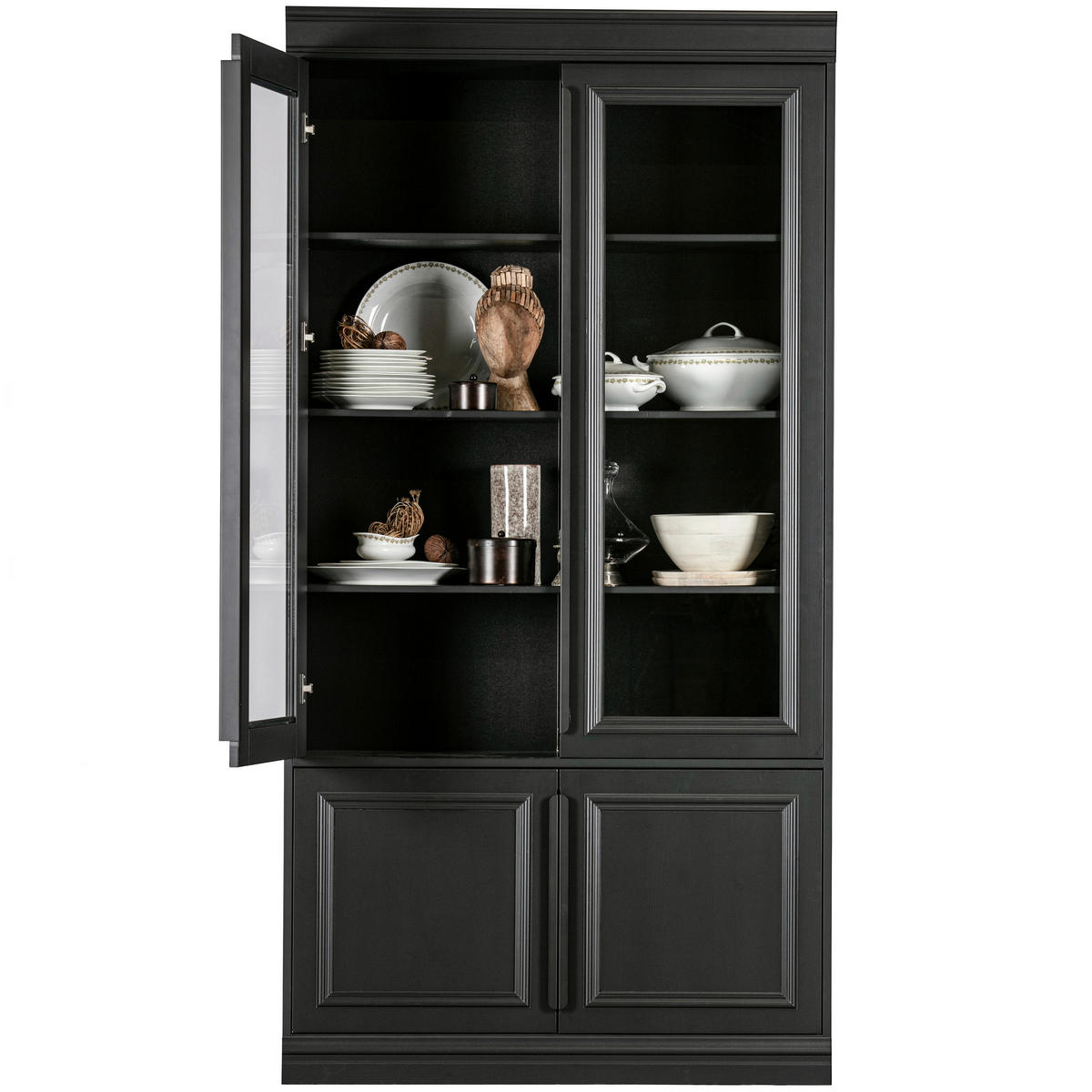 VITRINE  in massiv Kiefer Schwarz  - Schwarz, Design, Glas/Holz (110/215/44cm) - Livetastic