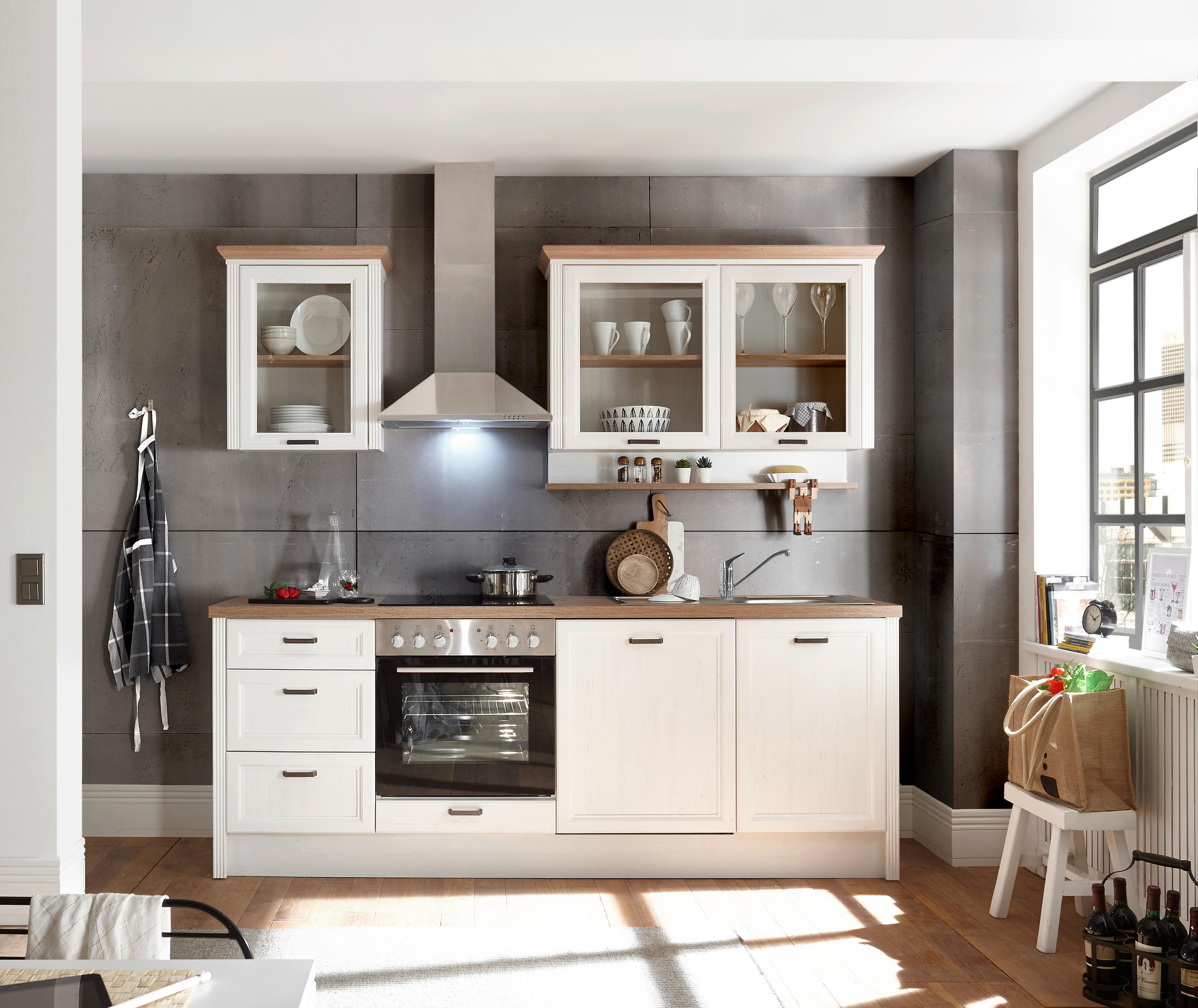 BUCĂTĂRIE FĂRĂ ELECTROCASNICE  - culoare coconar/crem, Romantik / Landhaus, metal/material pe bază de lemn (235/60/228cm) - Landscape