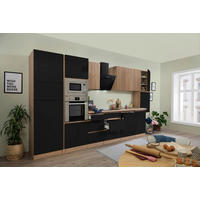 KÜCHENBLOCK 395 cm   in Eichefarben, Schwarz Hochglanz  - Schwarz Hochglanz/Eichefarben, Basics, Holzwerkstoff (395cm) - Respekta