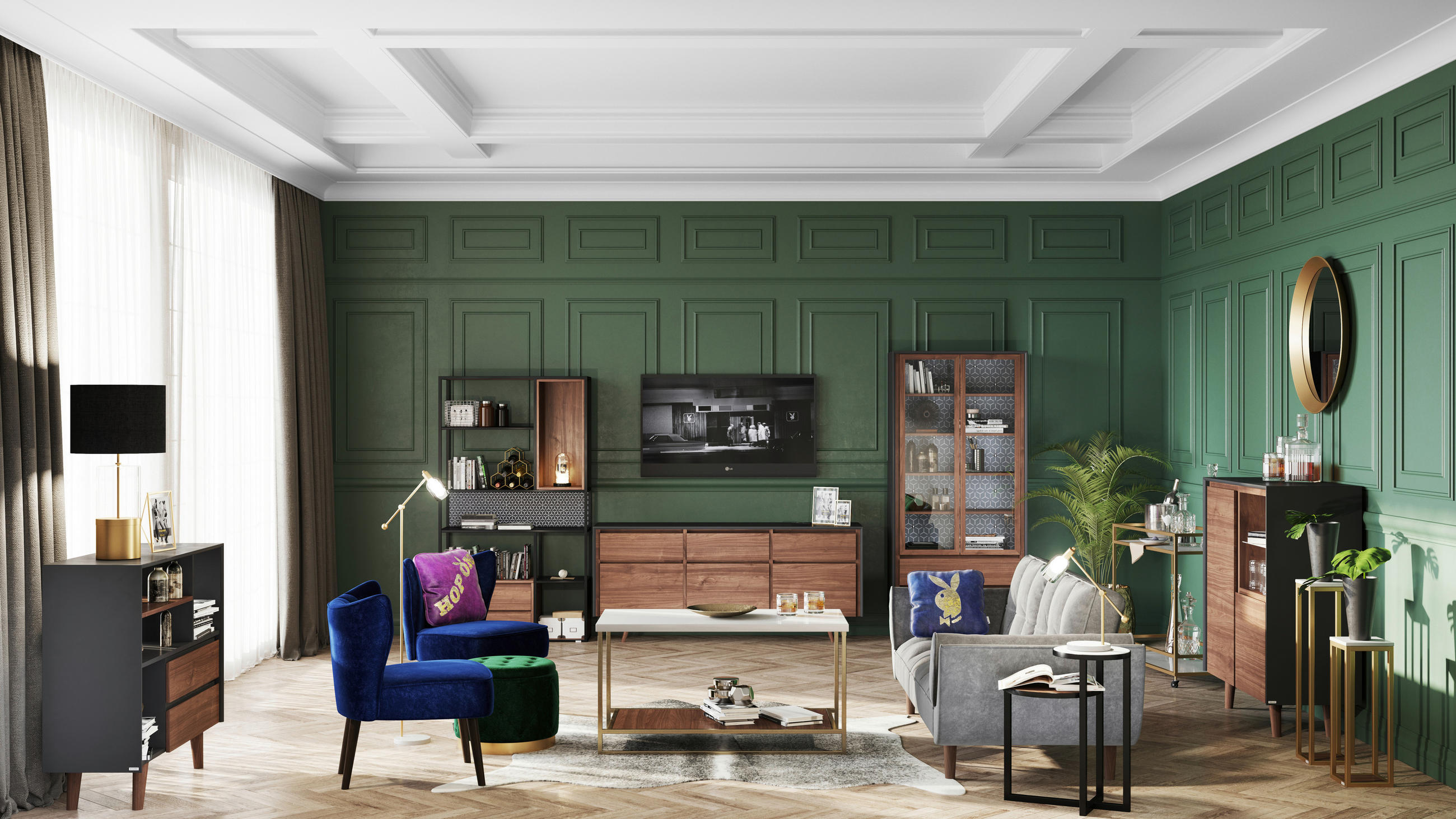 SCHLAFSOFA in Samt Anthrazit  - Anthrazit, KONVENTIONELL, Holz/Textil (215/81,5/84,5cm) - Playboy