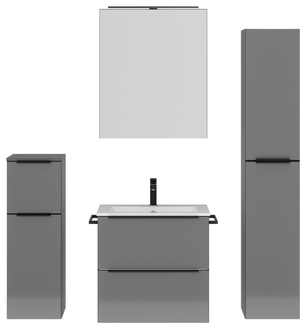 BADEZIMMER 5-teilig  in 121 cm  - Schieferfarben/Edelstahlfarben, MODERN, Holzwerkstoff/Stein (121cm) - Nobilia