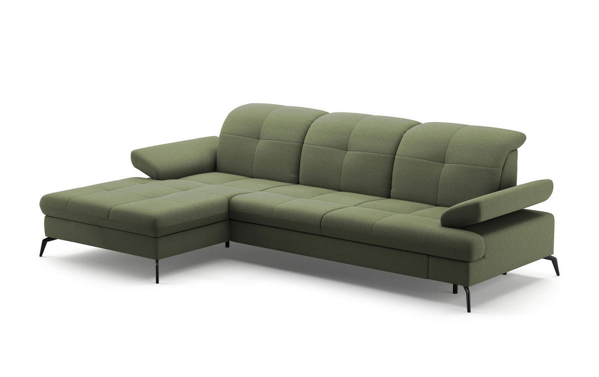 ECKSOFA in Flachgewebe Olivgrün  - Schwarz/Olivgrün, Konventionell, Textil/Metall (185/279cm) - Sit & More