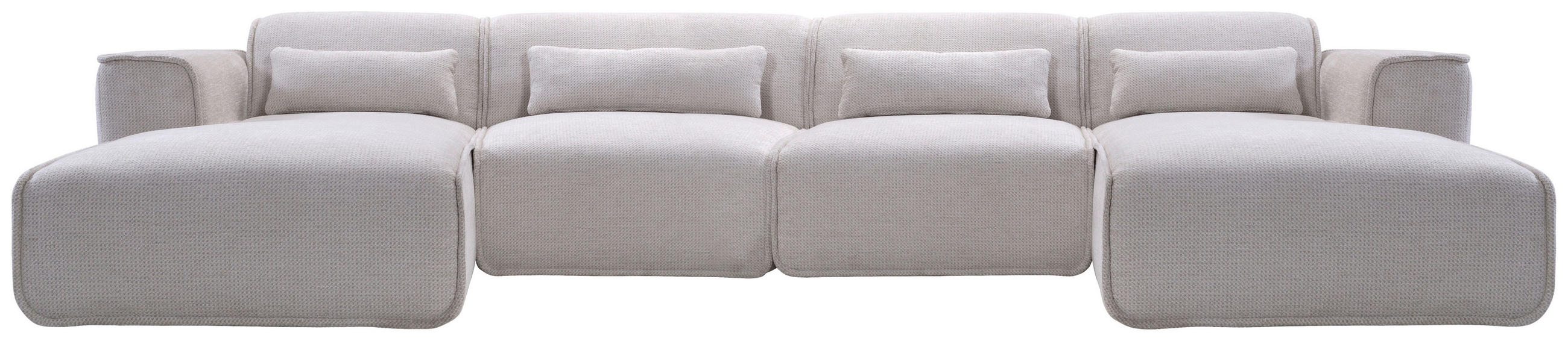 WOHNLANDSCHAFT Flachgewebe Naturfarben  - Schwarz/Naturfarben, Design, Kunststoff/Textil (165/386/165cm) - Lomoco