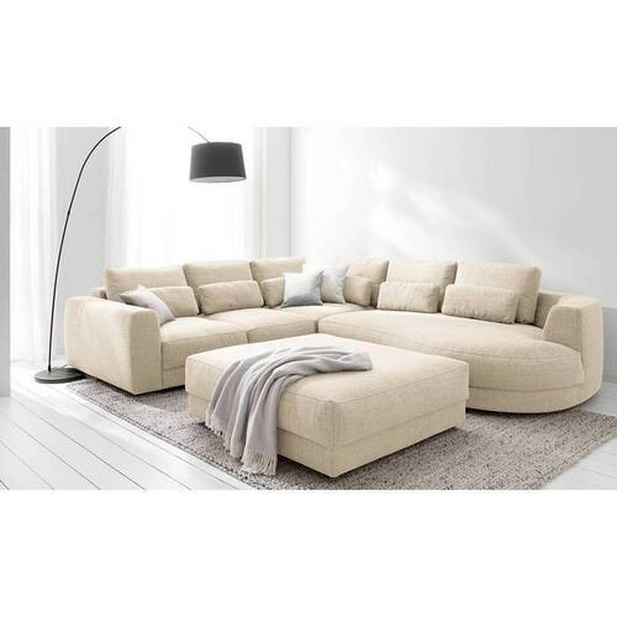 HOCKER Webstoff Beige  - Beige/Schwarz, Design, Kunststoff/Textil (105/38/117cm) - home24