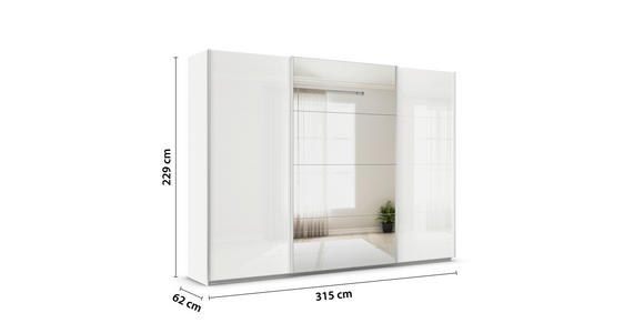 SCHWEBETÜRENSCHRANK  in Weiß  - Alufarben/Weiß, KONVENTIONELL, Glas/Holzwerkstoff (315/229/62cm) - Xora