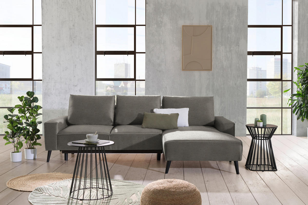 ECKSOFA in Velours Greige  - Greige/Schwarz, Basics, Holz/Textil (260/161cm) - Carryhome