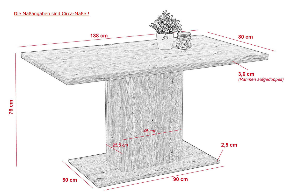 ESSTISCH in Holzwerkstoff 138/90/76 cm   - Eiche Artisan, MODERN, Holzwerkstoff (138/90/76cm) - MID.YOU
