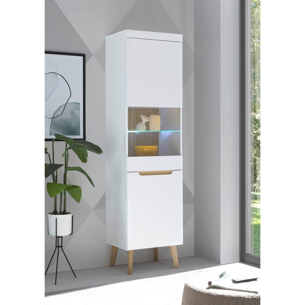 Thumbnail - Mid.you Vitrine, Weiß, Eiche, Holzwerkstoff, 4 Fächer, 50x197x40 cm, stehend, Wohnzimmer, Wohnwände, Vitrinenschränke