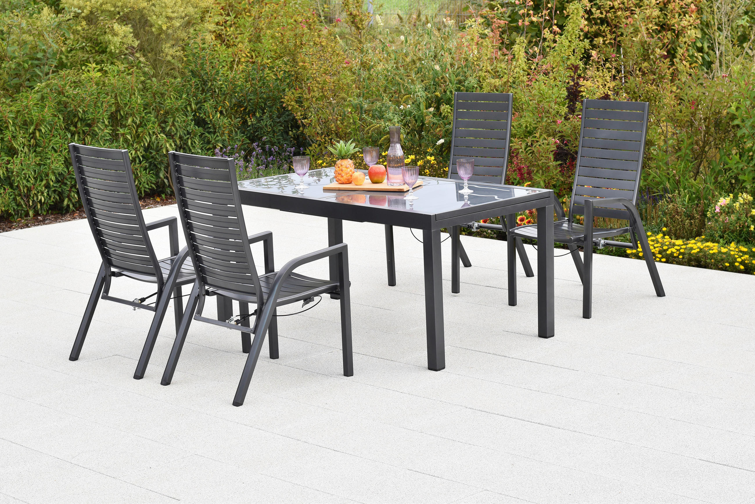 GARTENTISCHGRUPPE Aluminium  - Graphitfarben, KONVENTIONELL, Metall - Gardenson