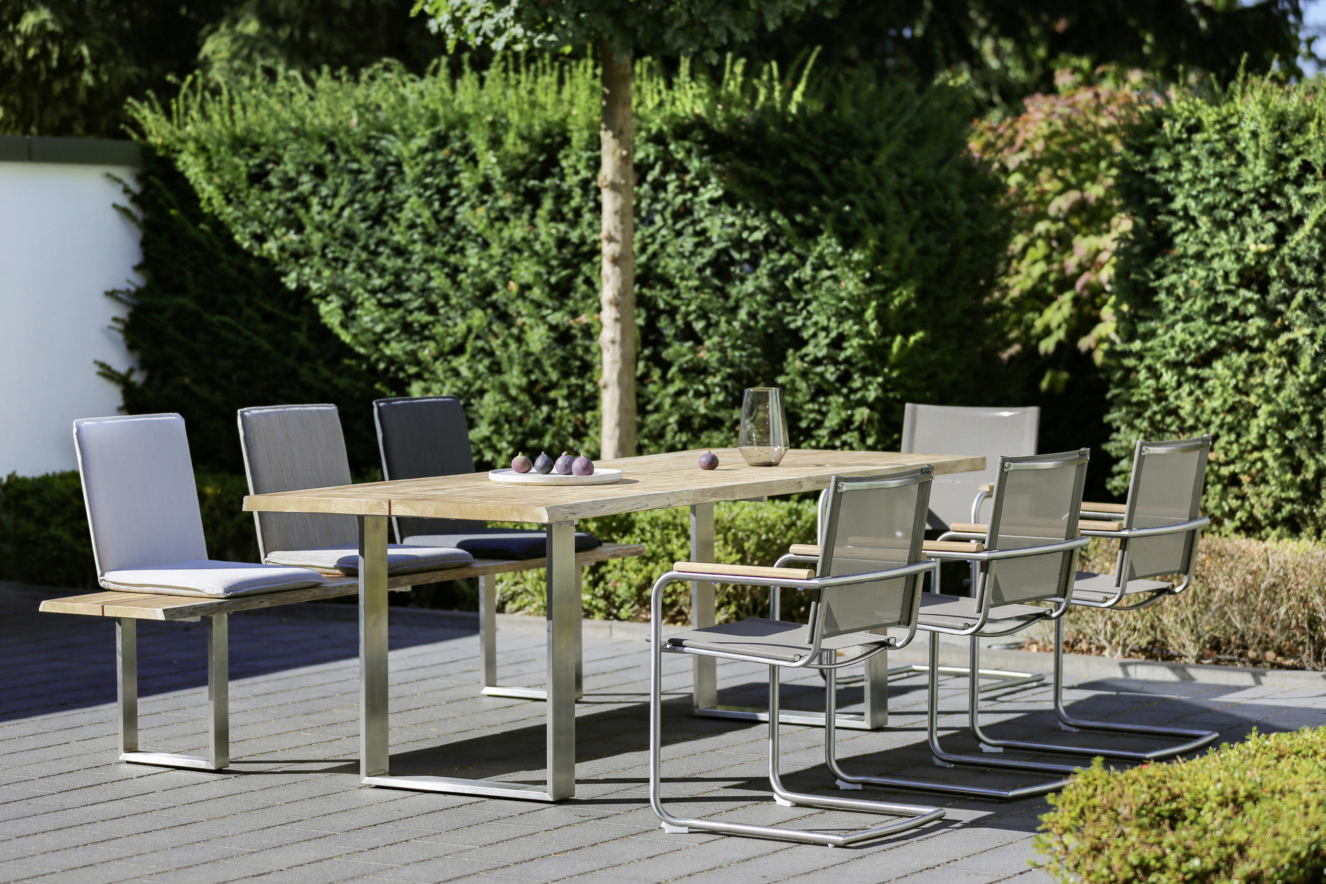GARTENTISCH 220/95/76 cm Metall rechteckig  - Silberfarben/Teakfarben, Design, Holz/Metall (220/95/76cm)
