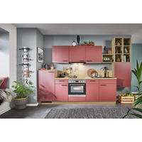 KÜCHENLEERBLOCK 330 cm   in Rot, Eichefarben  - Eichefarben/Rot, KONVENTIONELL, Holzwerkstoff/Metall (330cm) - Welnova