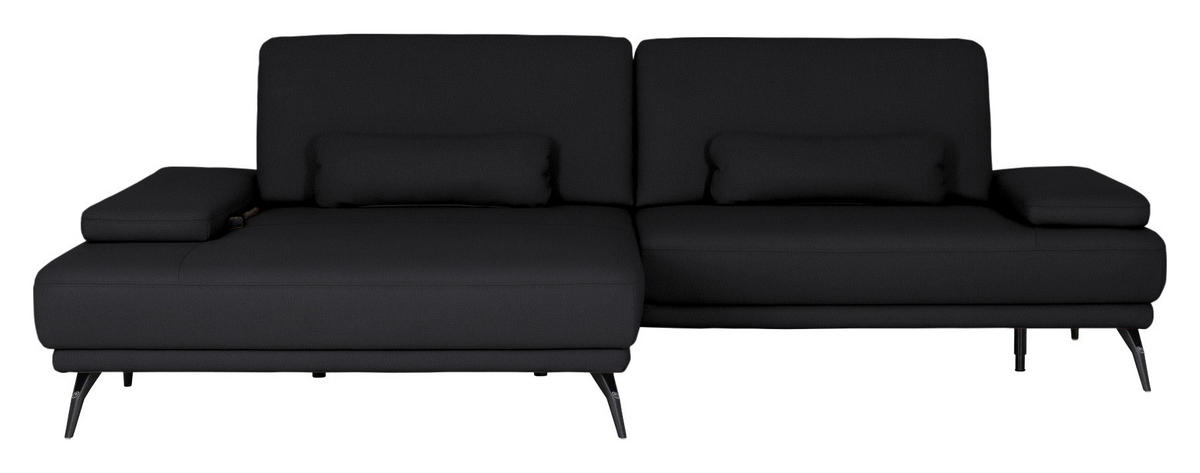 ECKSOFA Echtleder Schwarz  - Schwarz, Konventionell, Leder/Metall (180/301cm) - Joop!
